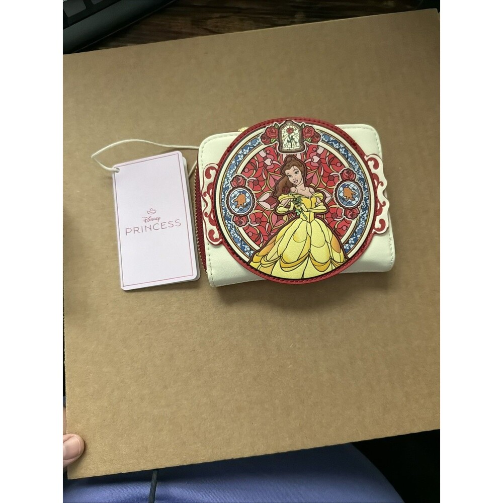 LOUNGEFLY DISNEY B & B BELLE STAINED GLASS RED SMALL WALLET ~ TAGS~ BRAND NEW~